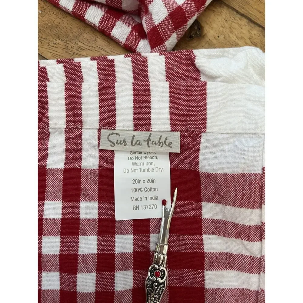 Sur La Table Red White Plaid 100% Cotton Napkins Set of 4 20 x 20